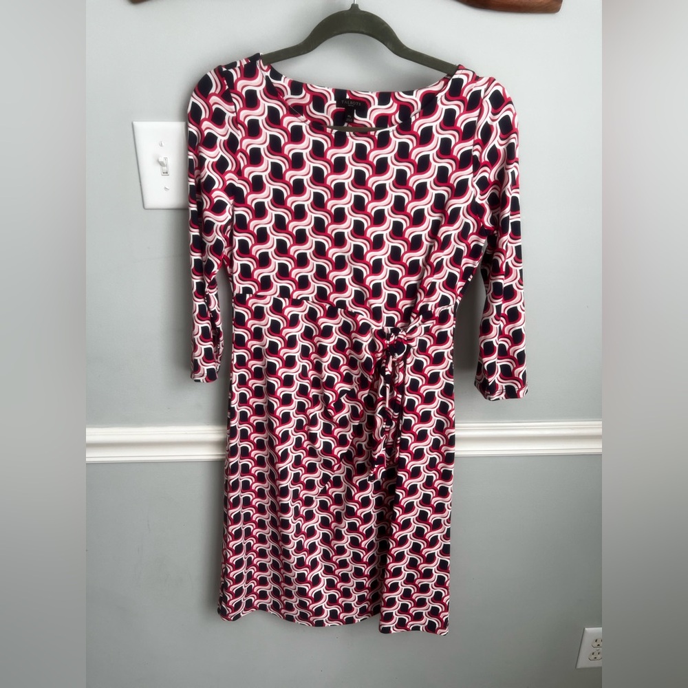 Talbots Red and Navy Wrap Sheath Dress with 3/4 Sleeves